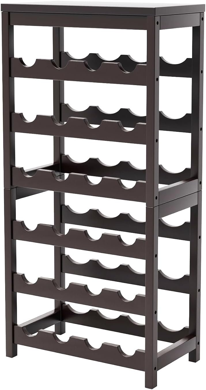 24 Botttle Wine Rack Freestanding Floor 6 Tier Bamboo Wine Rack Storage | 6 Tier Wine Rack Wine Storage Shelves for Kitchen Bar Dining Room Living Room Dark Brown