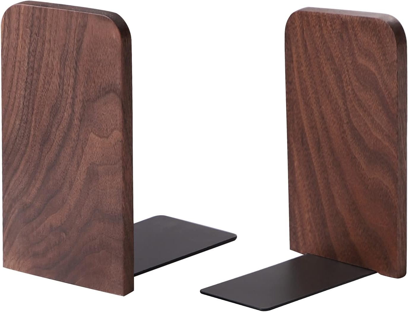 muso wood Walnut Book Ends for Shelves, 1 Pair | Non-Slip Bookends, Heavy Duty Wooden Bookend, Suitable for Books & Movies Storage