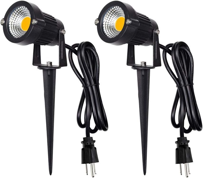Z Outdoor Landscape LED Lighting 5W Waterproof Graden Lights COB Led Spotlights with Spiked Stand for Lawn Decorative Lamp US 3- Plug 3500K Warm White Lights (2 Packs)