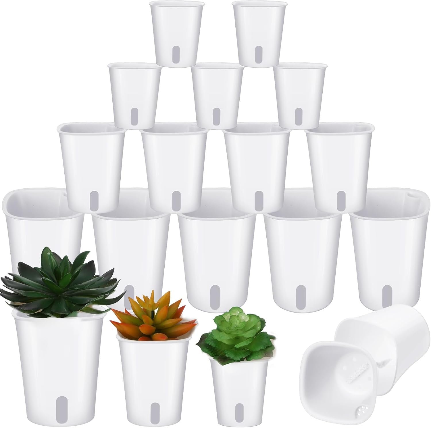 18 Pcs Self Watering Pots Plastic Plant 3 Sizes Flower Plant Pot with Inner White Flower Pots for Indoor House Plants Plastic Self Watering Pot for Herbs Flowers (Xs,S,M)