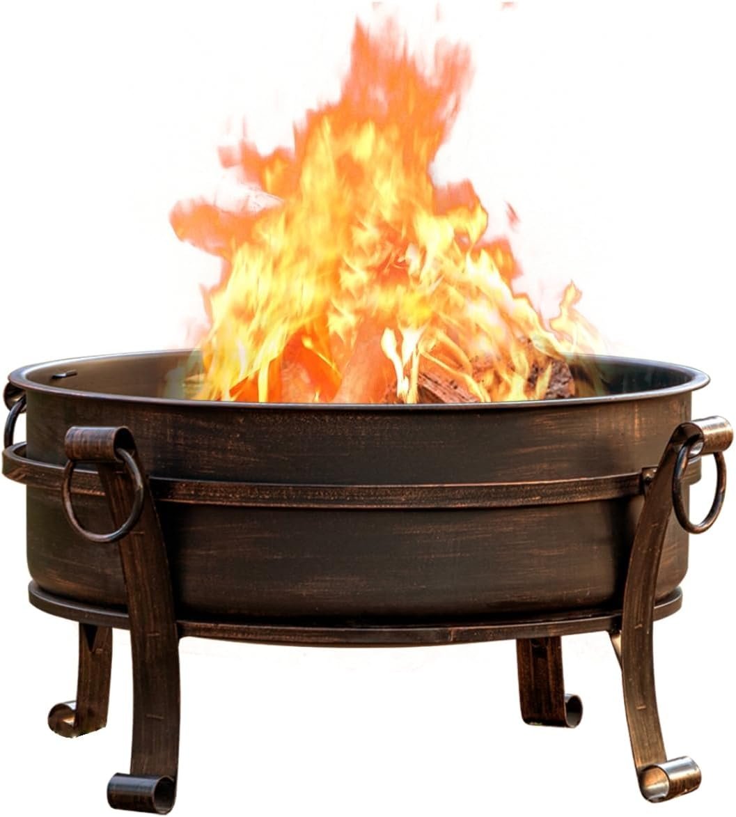 EcoNook 36 Inch Fire Pit with Grill & Lid, 3 in 1 Fire Pit | Fireplace & Round Fire Table & BBQ,Heavy Duty Wood Burning Fire Pit for Outside with Fire Poker,Waterproof Cover & Log Grate