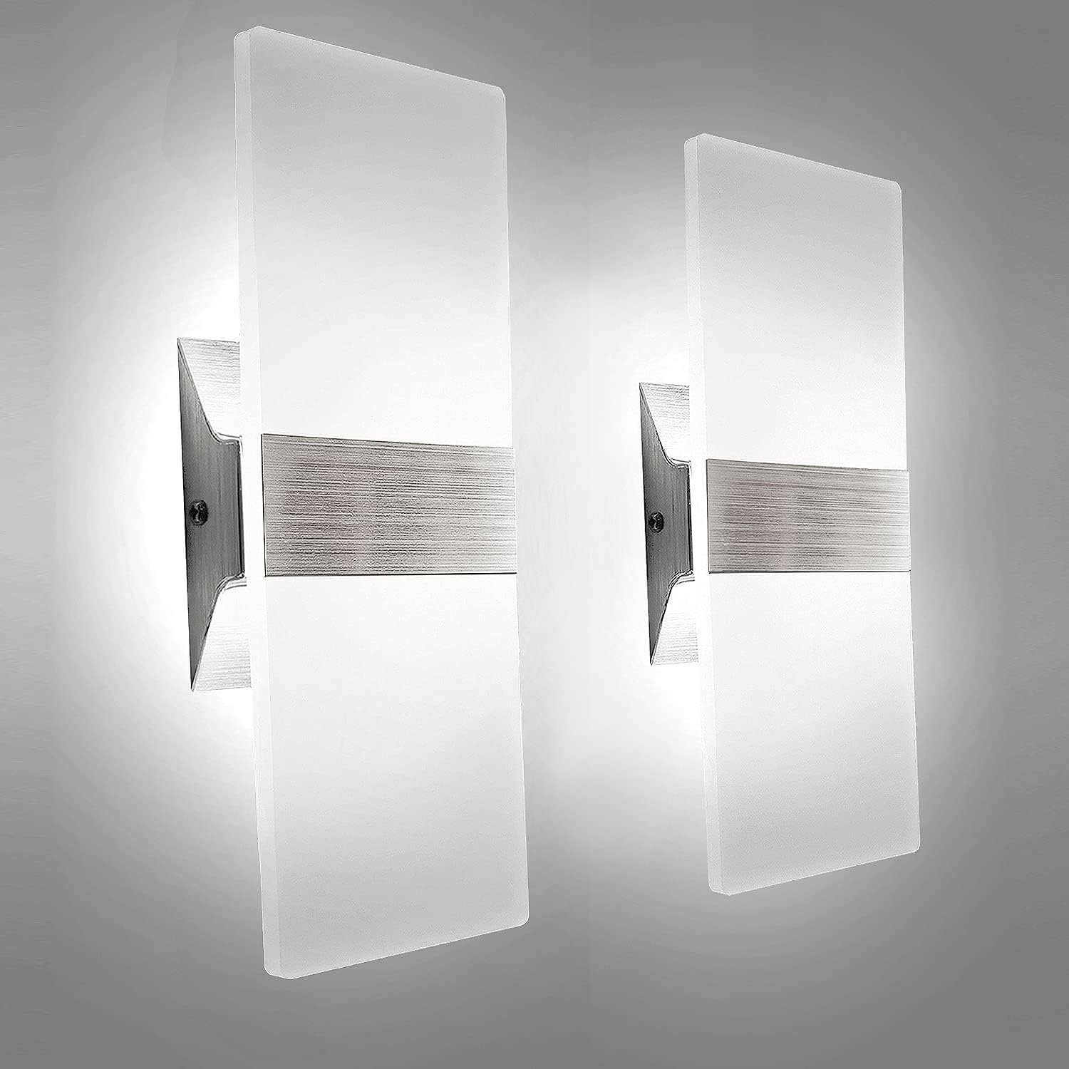 KICAAO Modern Wall Sconces Set of Two, Led Wall Light 10w, 6000k White Light Up Downlight, Hardwired Acrylic Wall Light Lighting, Suitable for Living Room Corridor Bedside (Cool White 6000K 2Pack) | Wall Sconce Up Downlight, Hardwired Acrylic Wall Light Lighting, Suitable for Living Room Corridor Bedside