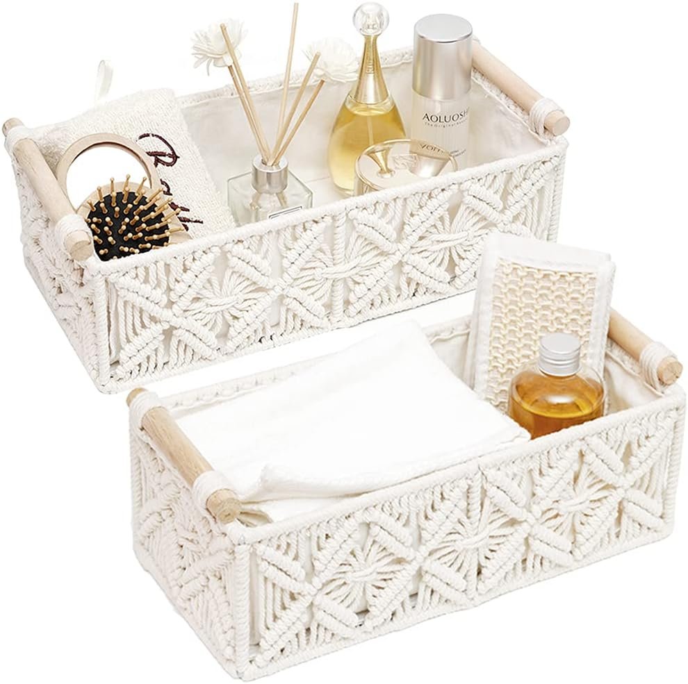 Boho Decor Basket for Toilelt Paper Storage Bathroom Baskets for Organizing | for Bedroom Living Room Nursery Home Decor and Entryway Countertop Storage Use,White