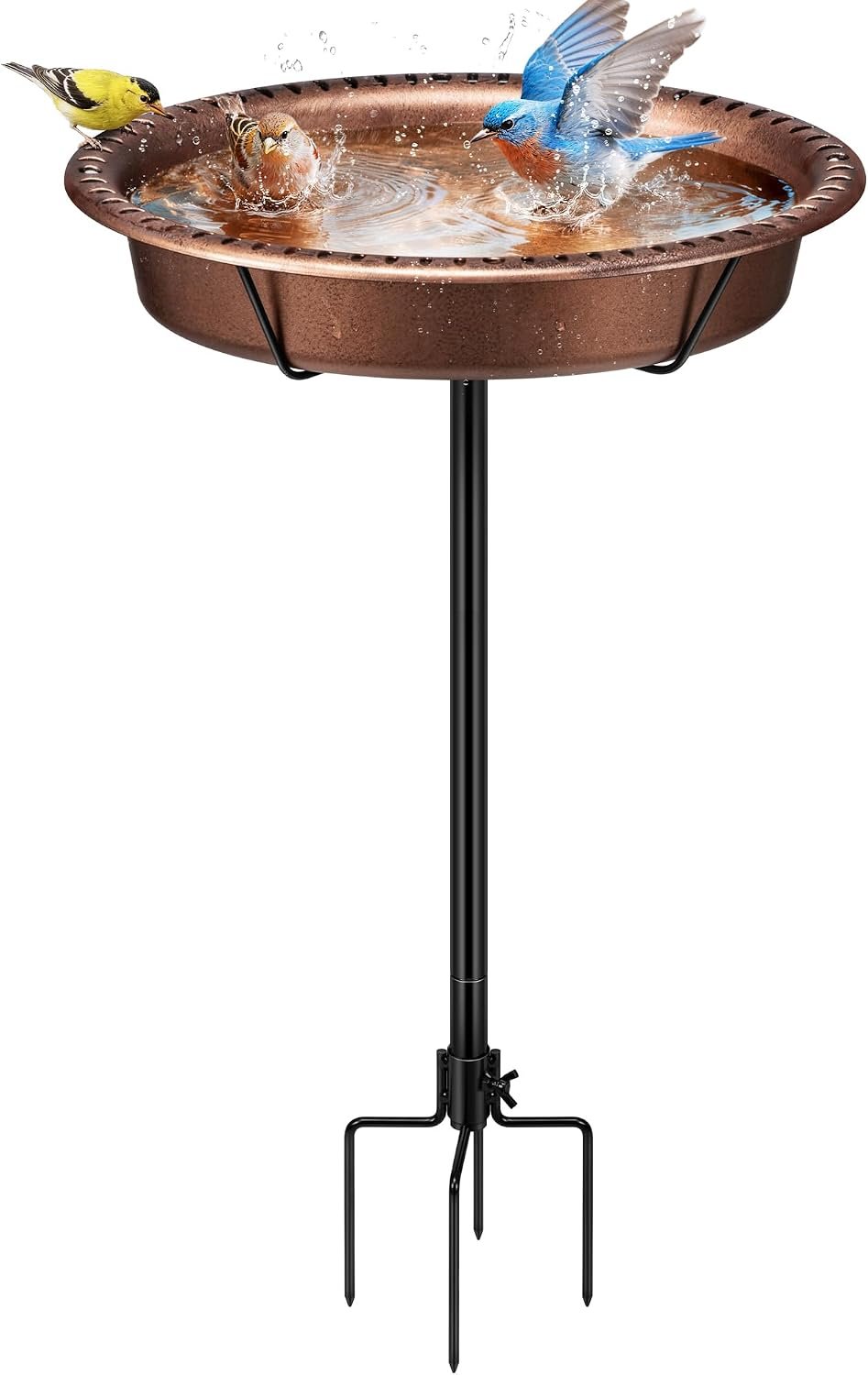 VIVOHOME Oval Bird Bath for Outside with Metal Ground Stake, Bronze | Weather-Resistant ABS, 1.3-Gallon Capacity, for Outdoor/Garden, Bird-Friendly, Easy to Clean