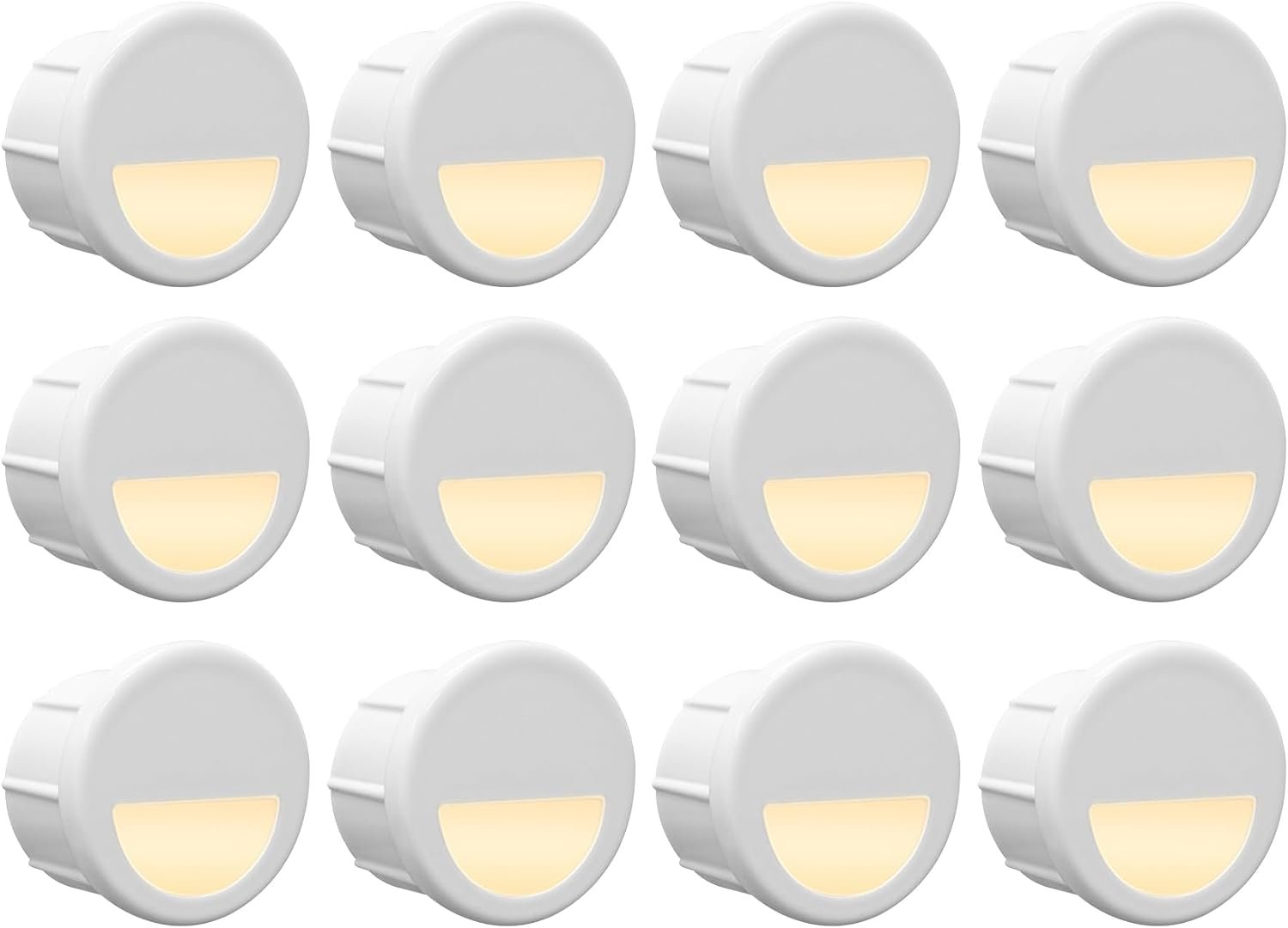 12 Pack Recessed Low Voltage Mini Size LED Step Riser Light, Φ1 Halfmoon Landscape Lighting for Outdoor Deck Stair Railing Post, 12V 3000K Die-cast Aluminum, White