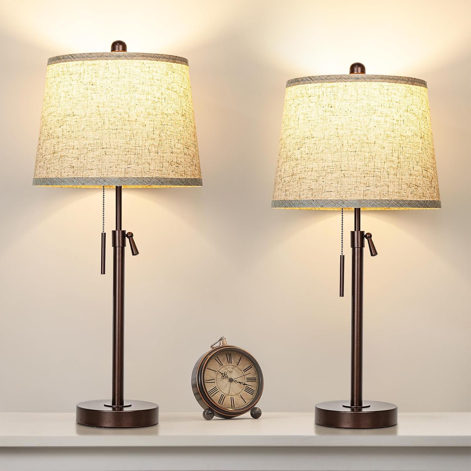 Table Lamps Set of 2, 22″ to 30″Adjustable Height Bedside Lamps for Living Room 3 Color Temperatures Tall Nightstand Lamps Modern Brown Table Lamp for Bedroom Office End Table (Bulbs Included)