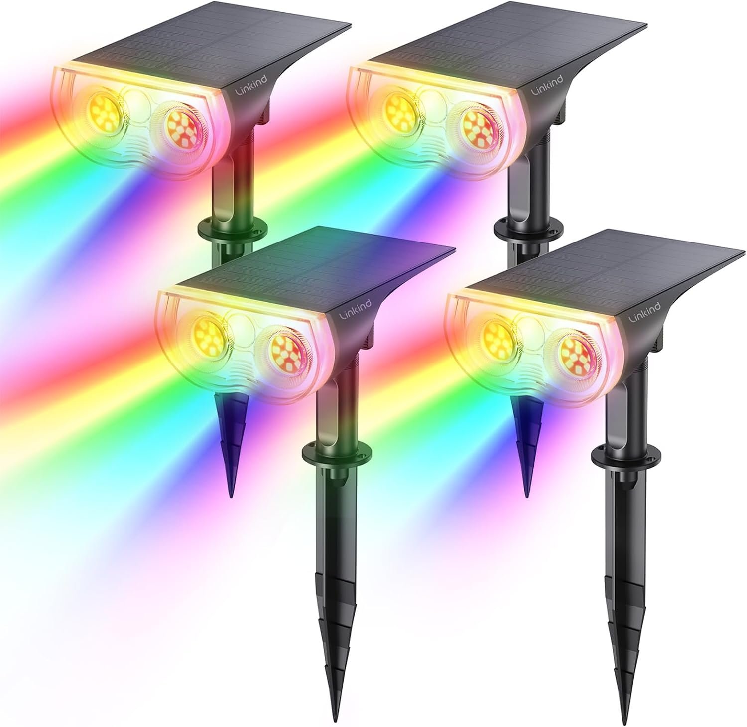 Linkind Solar Lights Outdoor Waterproof LED Landscape Spotlight RGB 4 Pack | Starray, 9 Color Changing Modes, Multicolor, Dusk to Dawn, for Holiday Decoration Patio Garden Flag Tree Lawn Pathway