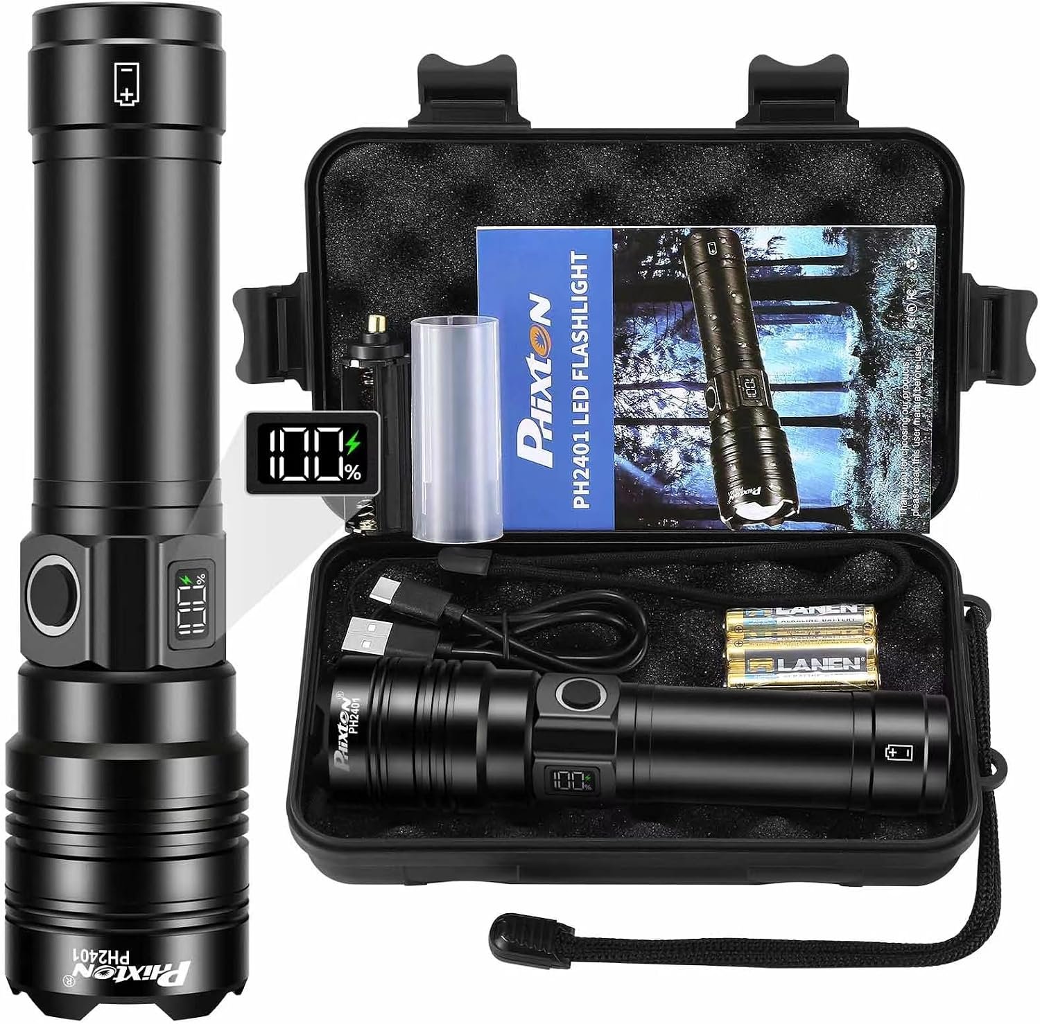 Rechargeable Flashlight 100000 High Lumens Long Lasting 15H 6.57” | Super Bright Powerful 30W LED, Long Range 3280 FT, Safe USB C Charge, Output with LCD Display, All Metal for Camping Home
