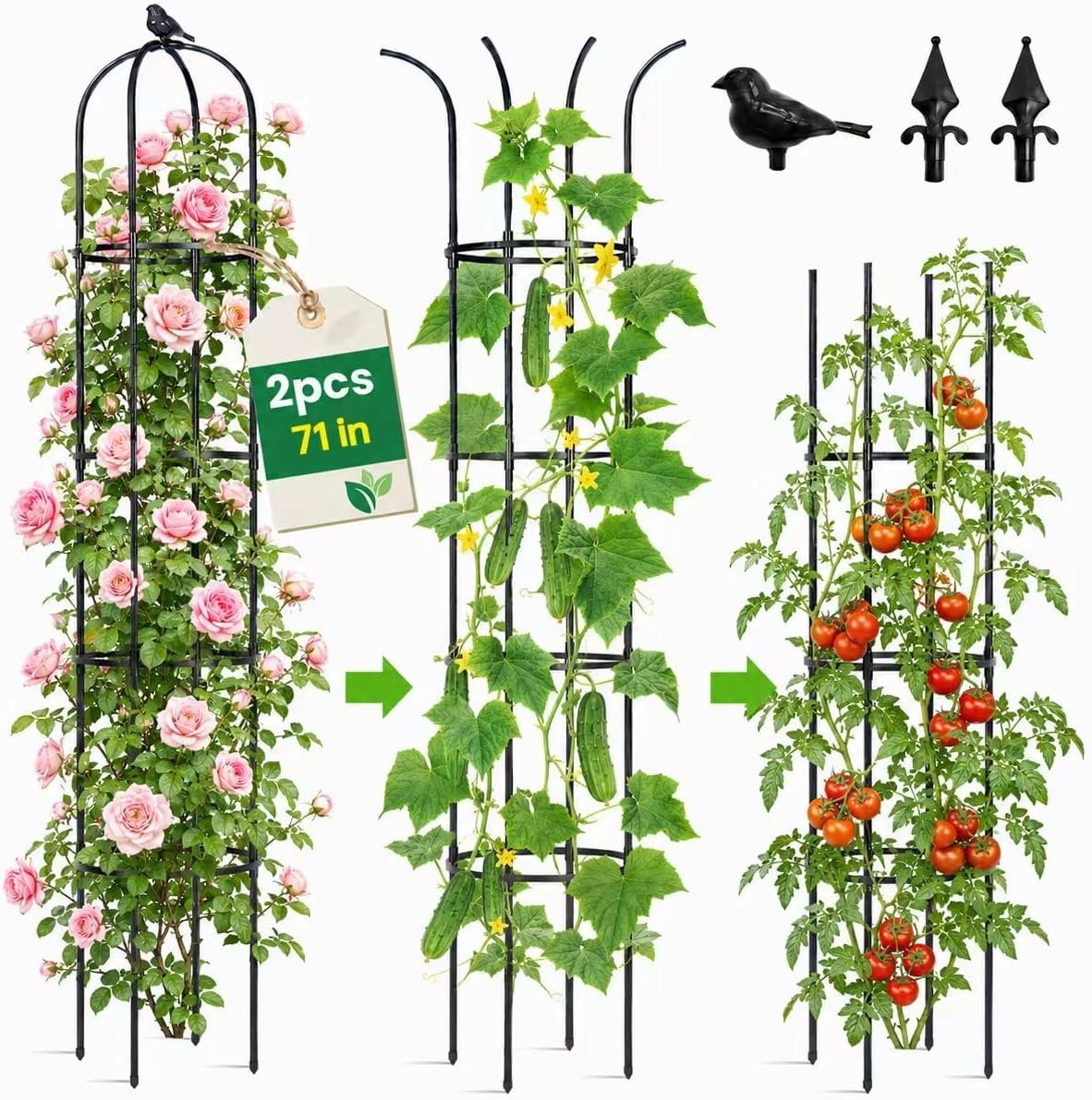 OTOSUNNY 2 Pack 6 ft Garden Obelisk Trellis for Climbing Plants Outdoor | 6 ft Tall Metal Garden Trellis for Roses Clematis Cucumber Vines, Plant Support Tower for Pots Patio Yard, Black
