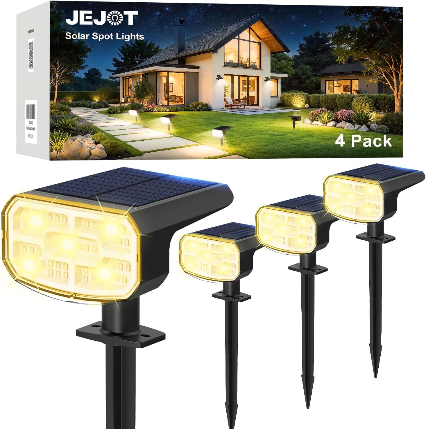 JEJOT Solar Spot Lights Outdoor Waterproof,4 Pack,2 Lighting Modes Solar Spotlights, Solar Lights for Yard Garden Lawn Landscape,Warm White