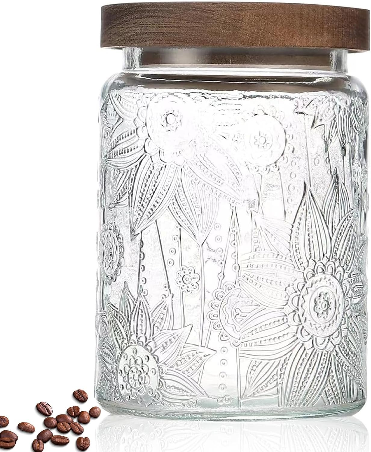 Vintage Glass Jar with Lid, Airtight Candy Coffee Canister Food Storage | 24oz Decorative Container Set with Silicone-Sealed Bamboo Lid, Thick Glass BPA-Free, for Kitchen Stores Sugar Flour Oats Tea