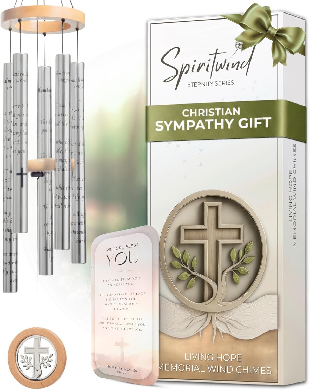 Living Hope Christian Memorial Wind Chimes for Loss of Loved One (32″) | Beautifully Packaged Sympathy Wind Chimes – Sympathy Gift for Loss of Loved One with Sympathy Card and Floral Keepsake