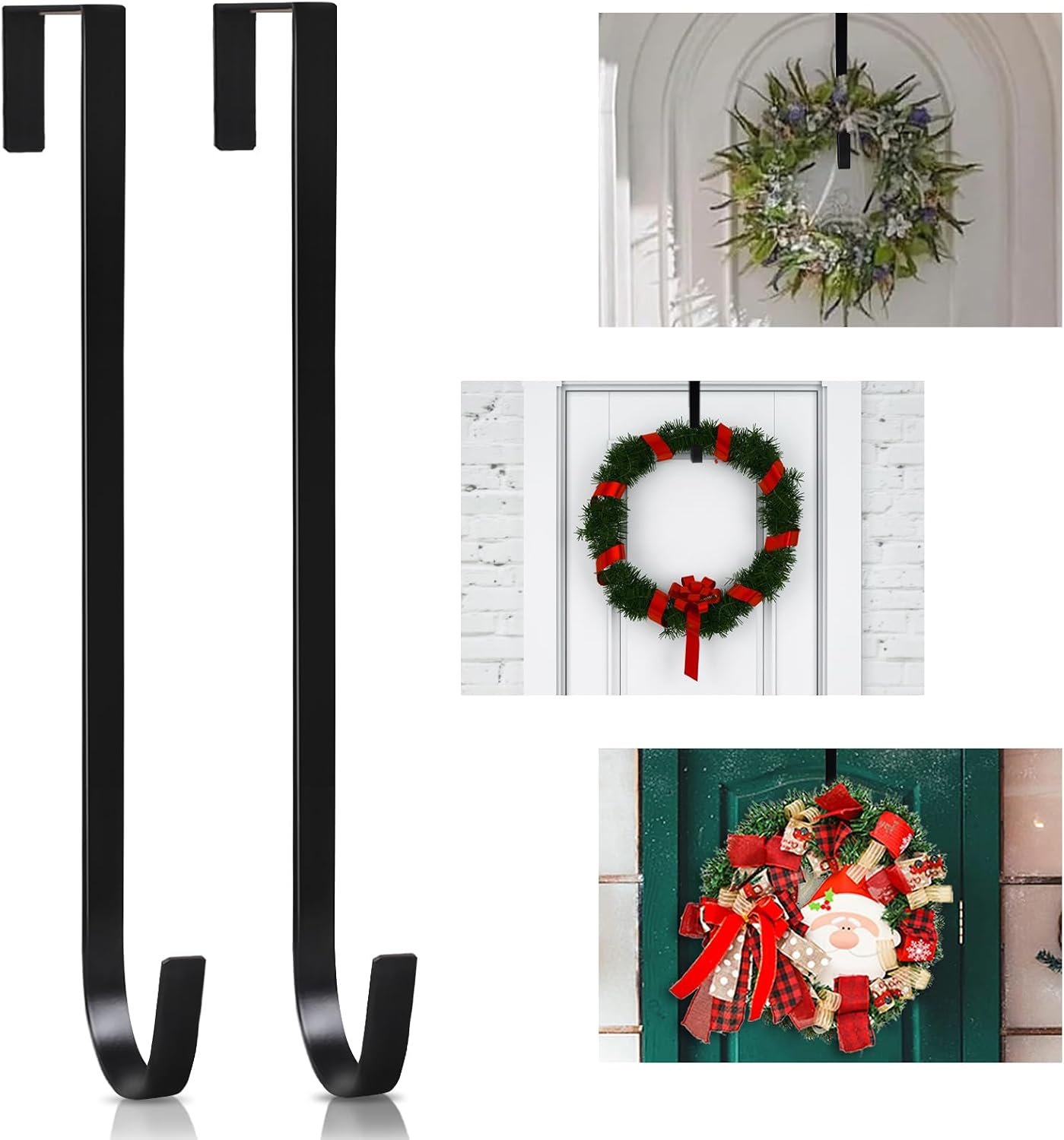 PECULA 2 Pack 14′ Wreath Hangers for Front Door, Wreath Hanger 40lb Load-Bearing, Metal Wreath Hanger for Welcome Sign, Door Decorations (Black)