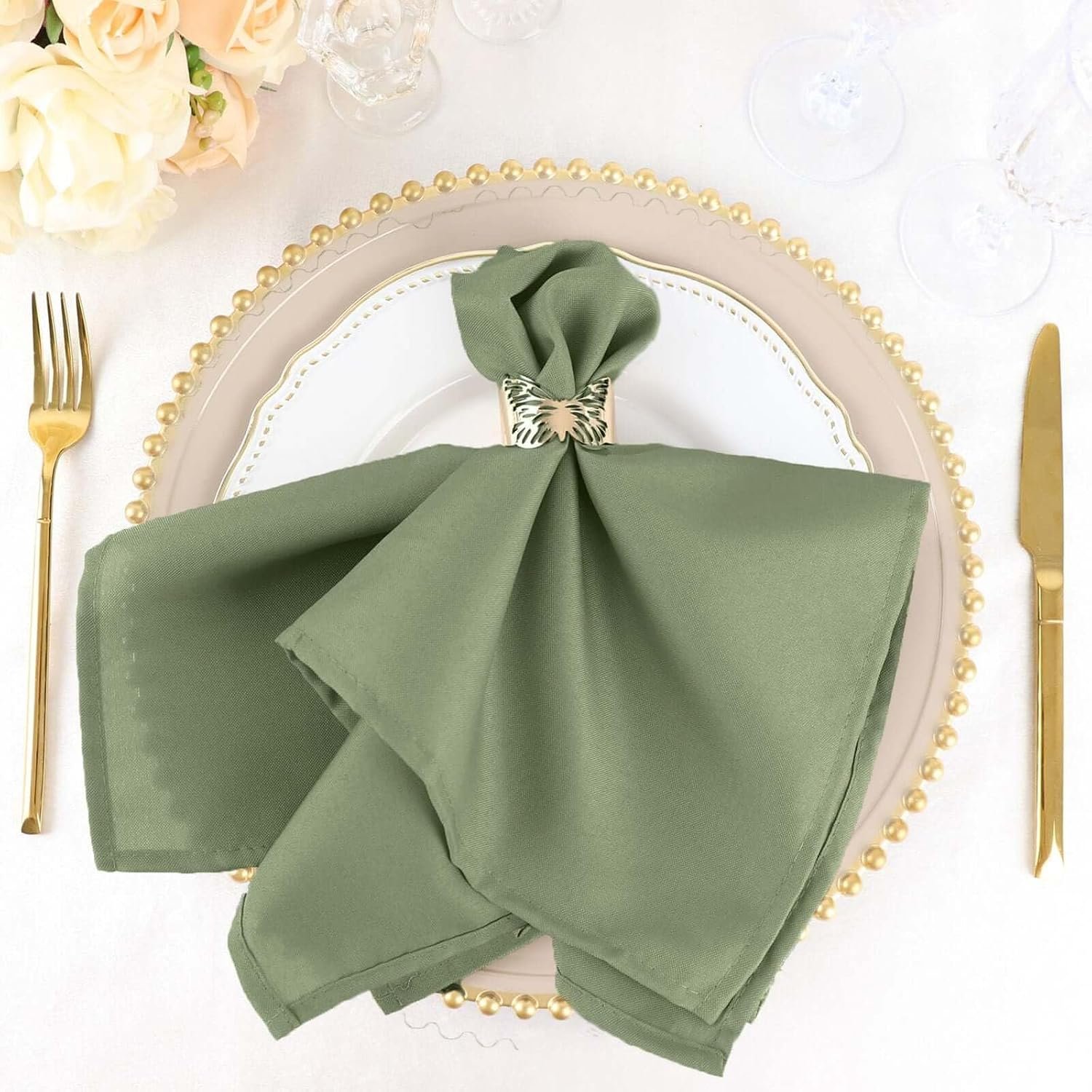 Efavormart Premium Cloth Napkins Set of 100, 17×17 Inch Eucalyptus Dusty Sage Seamless Dinner Napkins, Washable Linen Table Napkin Cloth with Hemmed Edges for Weddings, Party and Banquet