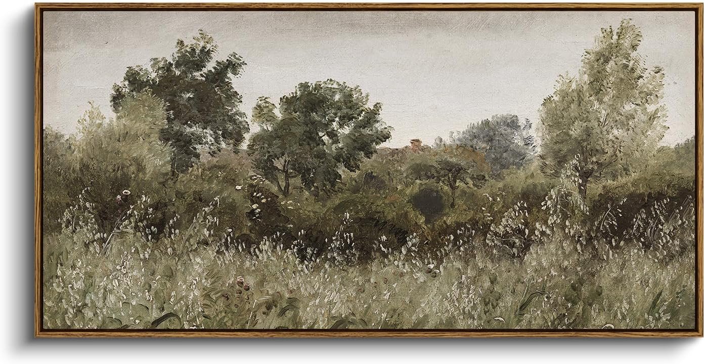 InSimSea Extra Large Framed Vintage Wall Art, Rustic Landscape,40x20in | Grassland Farmhouse Picture, Canvas, Long Horizontal, Bedroom Above of Bed Fireplace Living Room