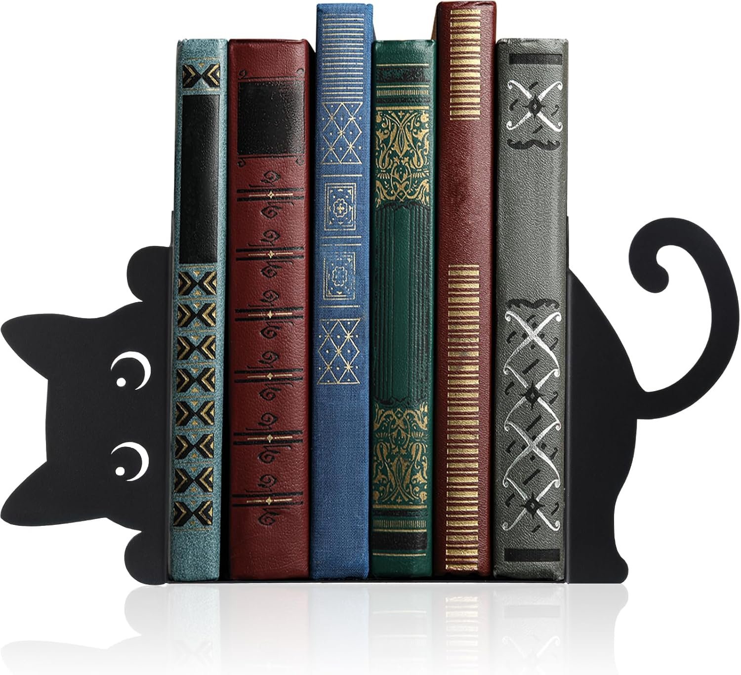Peeping Cat Metal Bookends Set of 2 Cute Book Ends for Shelves Decorative Bookshelf Home Office Desk Bookshelf Decor Gift for Cat Lovers and Reading Enthusiasts