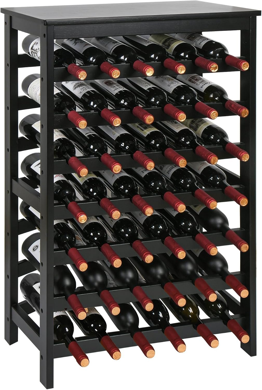 VASMIA 42 Bottles Bamboo Wine Rack,7-Tier Wine Rack Freestanding Floor with Table Top, Wine Storage Shelf for Kitchen Dining Room Bar,Black