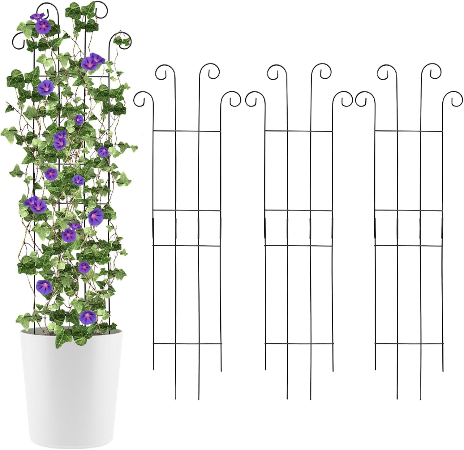 4 Pack 32” Wave Shape Black Metal Trellis for Climbing Plants Indoor & Outdoor, Garden Trellis for Houseplants Flowers Vine Ivy