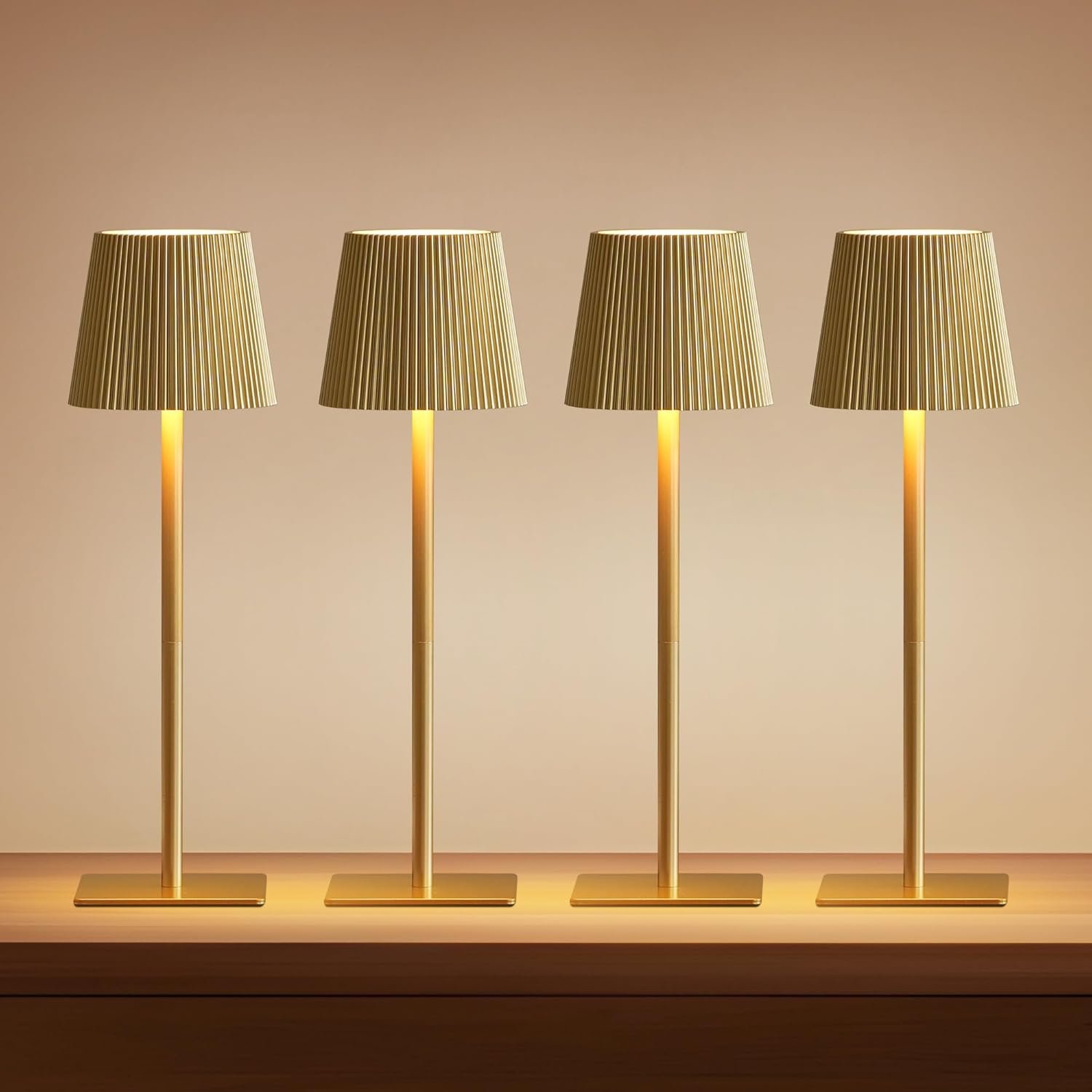 LUTEC 4 Pack Cordless Table Lamp,6000mAh Rechargeable Battery Operated Desk Lamp,Two Adjustable Heights,Waterproof, Touch Control & 3 Color Stepless Dimming for Restaurant/Bedroom/Bars/Outdoor (Gold)