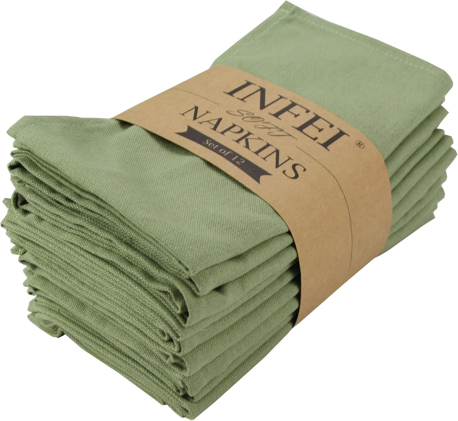 Solid Color Cotton Blended Dinner Cloth Napkins – Set of 12 (17 x 17 inches) – for Events & Home Use (Olive Green)
