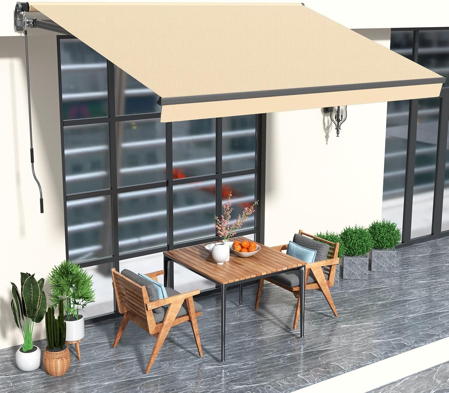 HOMEDEMO 10×8 Retractable Awning for Patio, Manual Awnings, Sunshade Shelter Crank Handle, UV & Water-Resistant Polyester Cover and Aluminum Frame for Balcony, Yard, Outdoor Deck, Beige