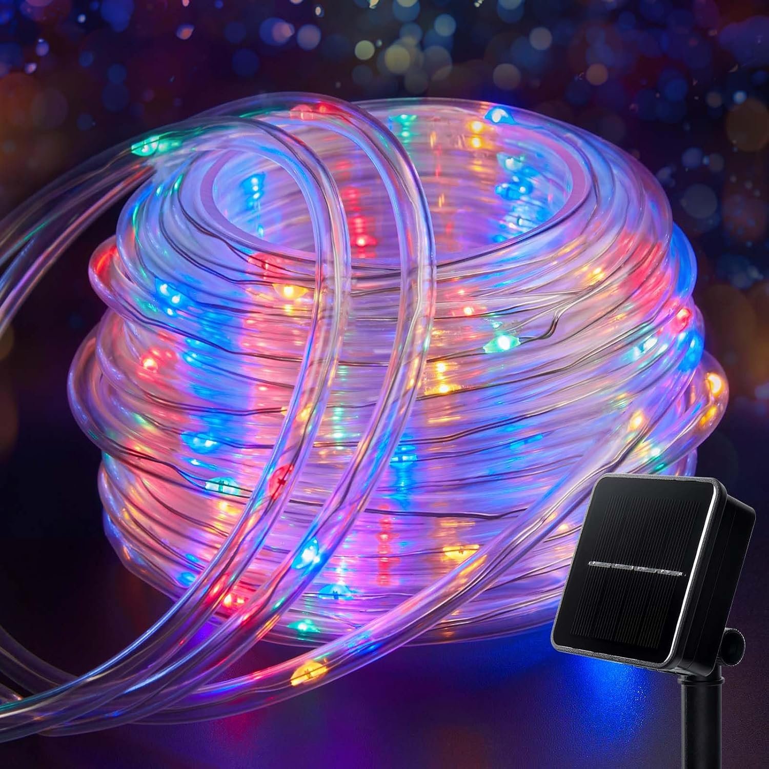 Brightown 39FT 100LED Solar Rope Lights Outdoor Waterproof, Multicolor | IP65 Solar Powered Fairy Lights with 8 Lighting Modes, Outdoor String Lights for Party Garden Yard Holiday Tree Decoration