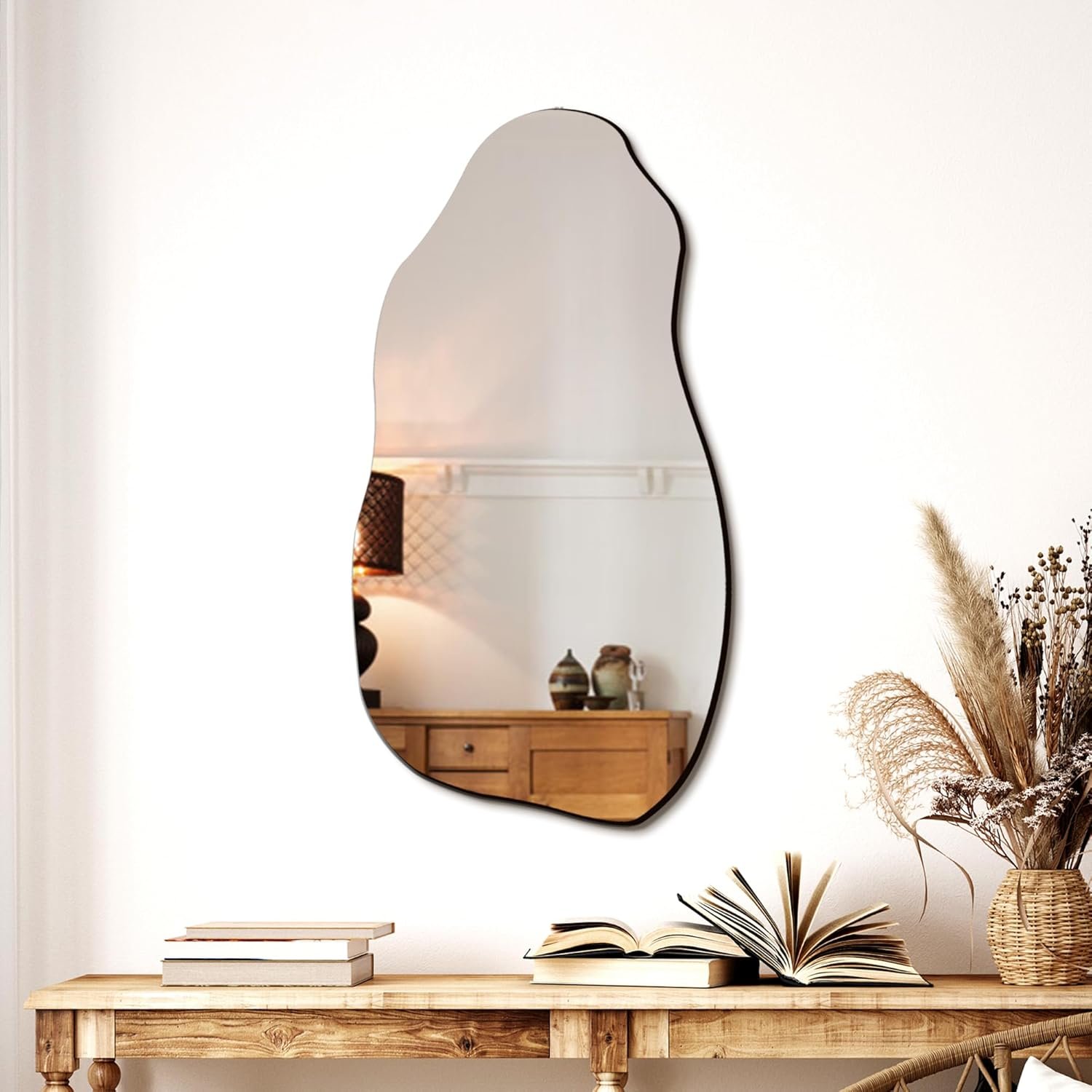 32” x 18” Irregular Asymmetrical Wall Mirror | HD Tempered Glass, Wall Mounted, Modern Decorative Mirror for Living Room Bathroom Entryway