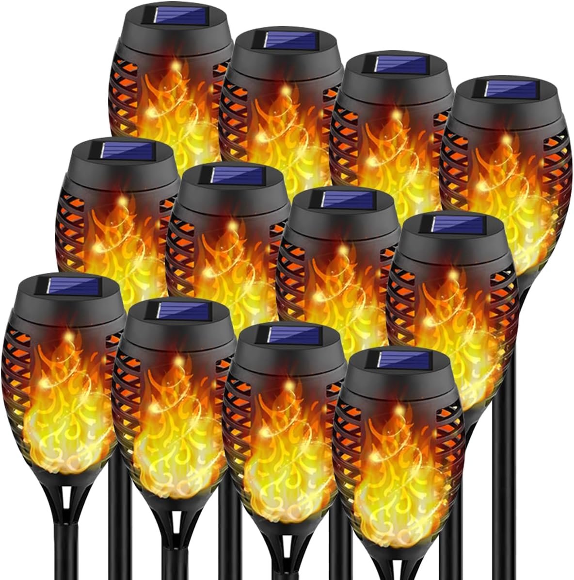 Kurifier Solar Lights Outdoor 12Pcs Solar Torch Light with Flickering Flame | Waterproof Solar Garden Light, Outdoor Solar Lights for Yard, Flame Torches for Halloween Decorations Outdoor Garden Pathway