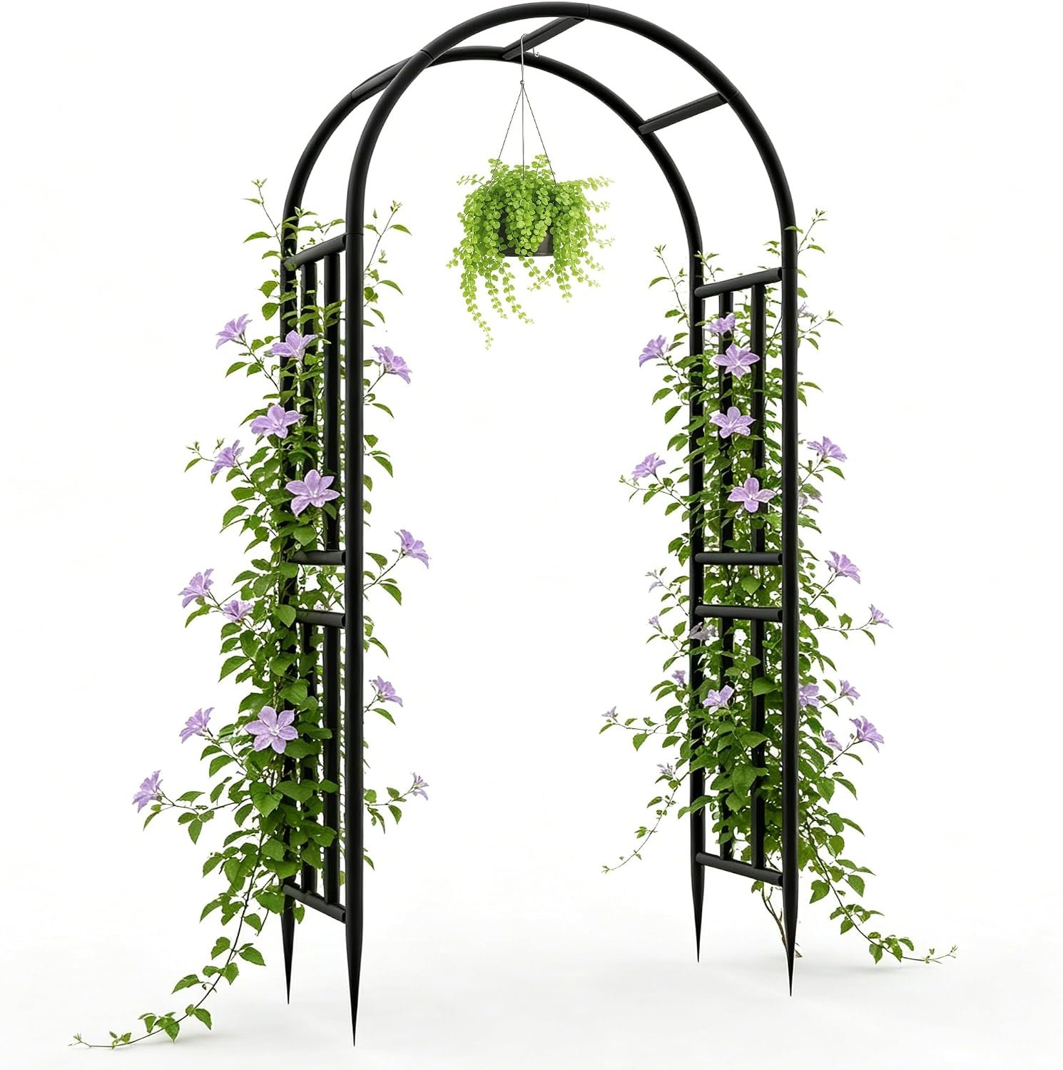 BUKLIYN Garden Arch – 47″ L x 95″ H Heavy Duty Metal Arbor, Powder Coated Rustproof Finish, Trellis for Climbing Roses Ivy Clematis