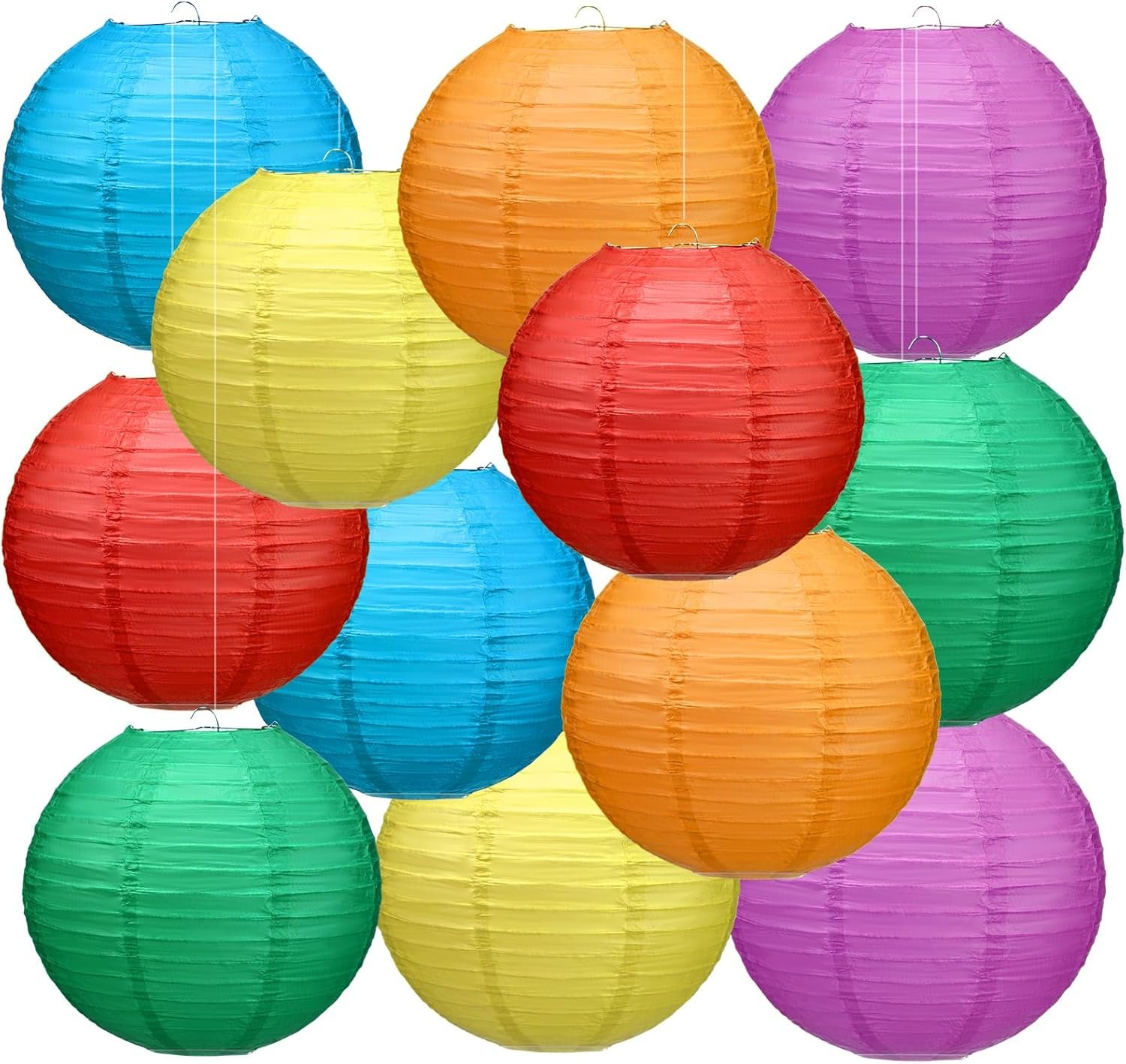12 Pcs 10″ Rainbow Bright Paper Lanterns Party Classroom Decor | Back to School Classrooms Decorations, Hanging Lanterns for Birthday Wedding Ceiling, Round Paper Decor, Assorted Colors