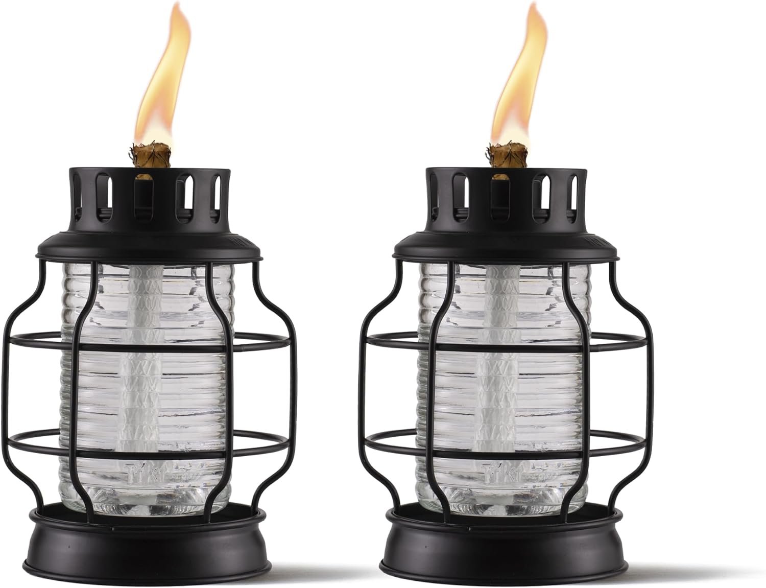 TIKI Tabletop Metal Torch Lanterns, 2-Pack – Stylish Outdoor Tabletop Tiki Torches for Patio, Garden & Backyard, Decorative Torch with Fiberglass Wick & Snuffer, Black