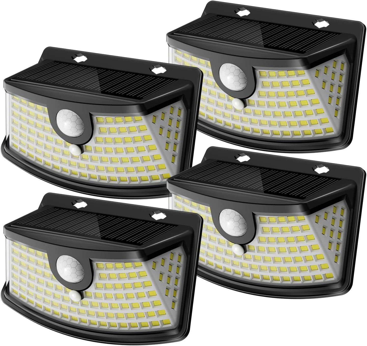 Aootek Solar Motion Sensor Lights Outdoor 120 LEDs, Black, 4 Pack | Lights Reflector, 270° Wide Angle, IP65 Waterproof, Step Lights For Front Door, Yard, Garage, Deck