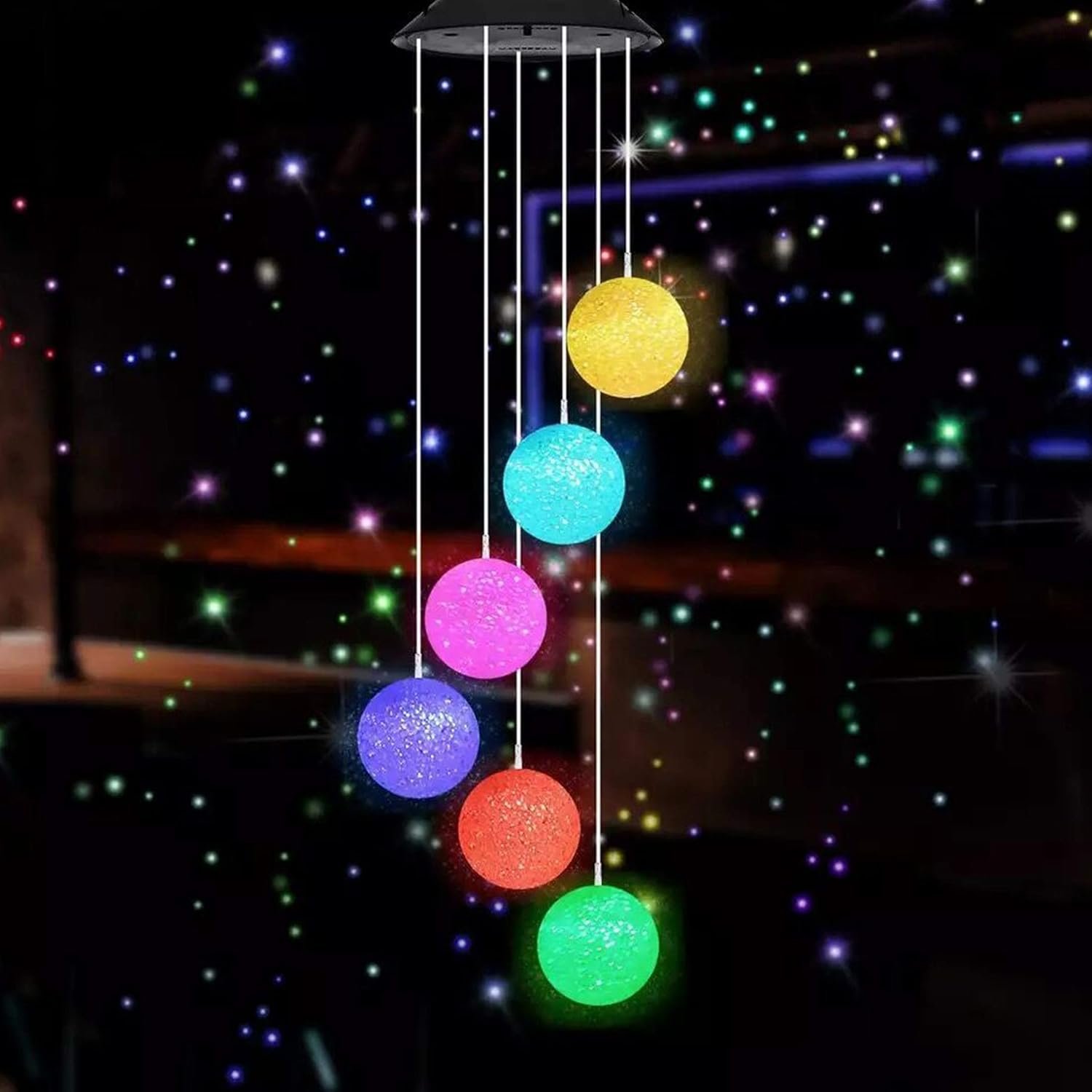 MorTime LED Solar Crystal Ball Wind Chime, 25″ Mobile Hanging Wind Chime for Home Garden Decoration, Automatic Light Changing Color