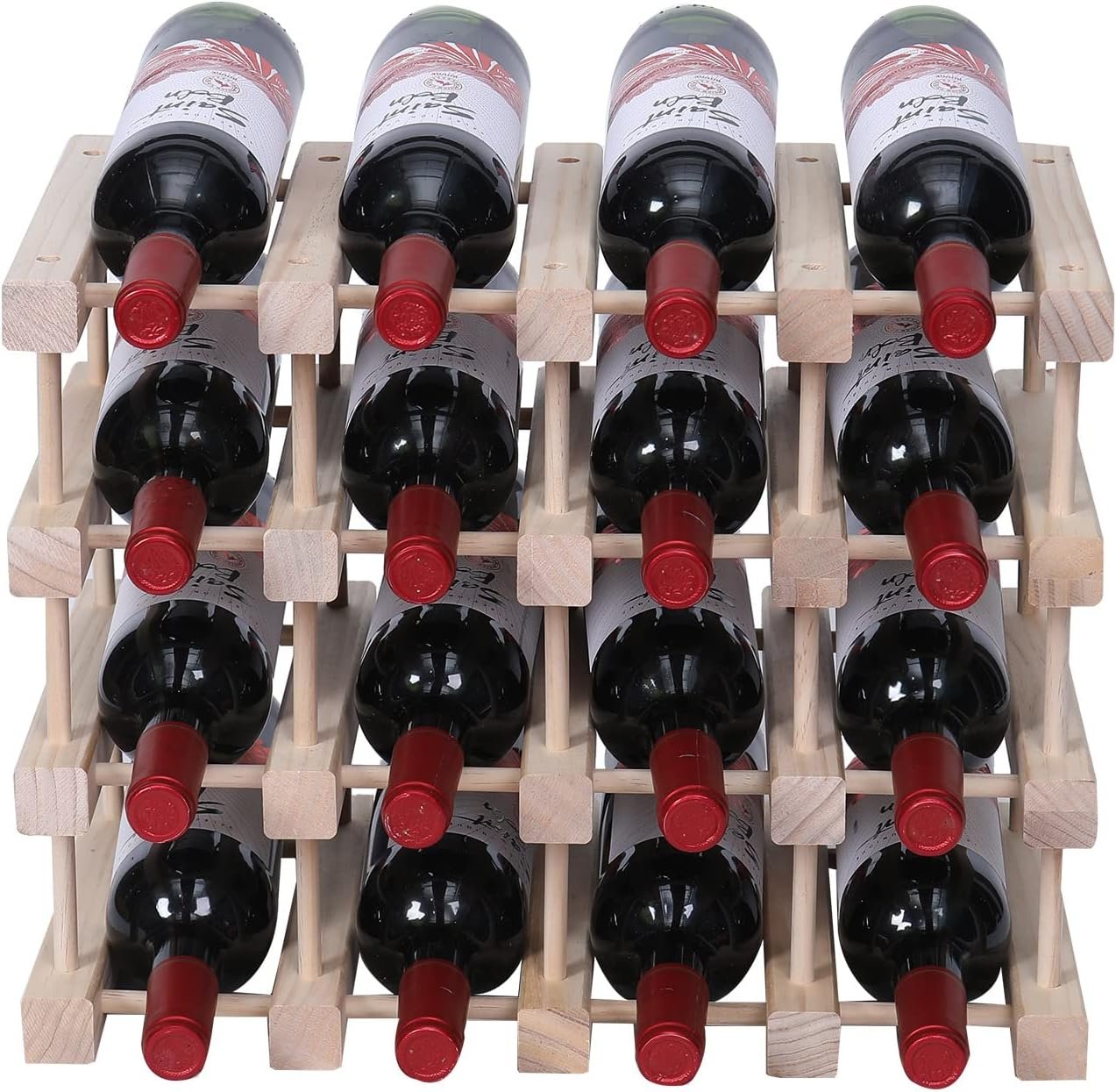Wooden Stackable Storage Modular Small countertop Wine Rack Cabinet,Freestanding for Floor Wood Wine Bottle Shelf (16bottle)