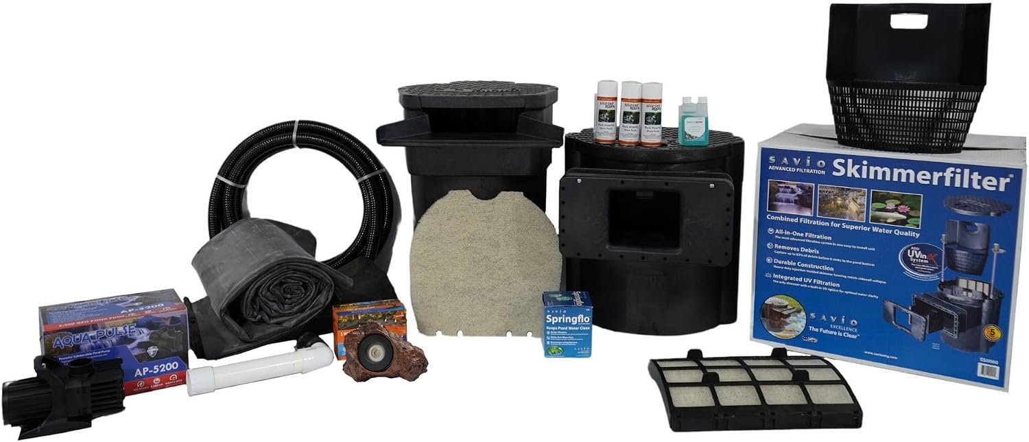 Savio Signature 5200 GPH Pond Kit 20 x 30 Ft EPDM Liner | Custom water feature kit, 22-inch filtering waterfall, standard skimmerfilter, Aqua Pulse pump, hardware included