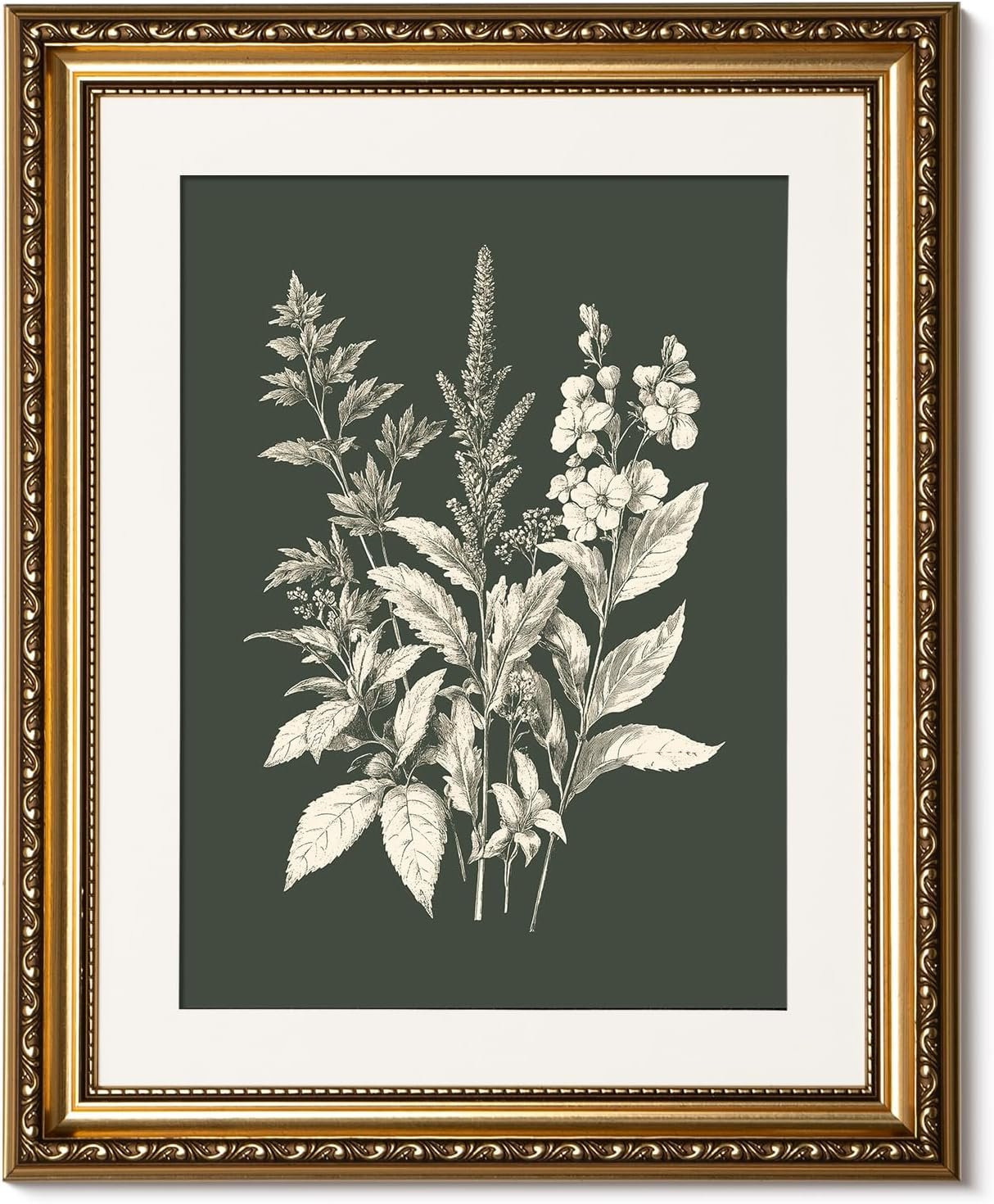 ARPEOTCY Gold Framed Canvas Wall Art, Dark Green Art for Bathroom