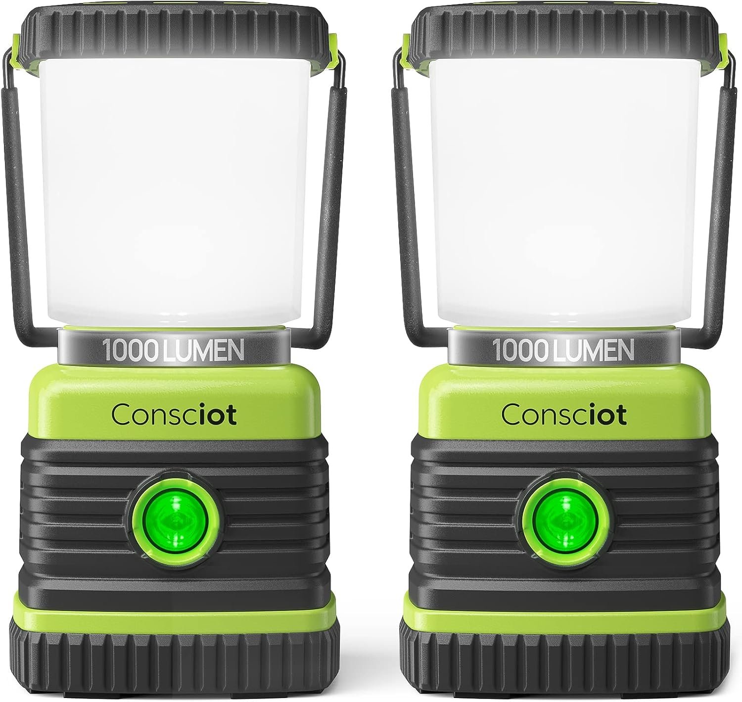 Consciot 1000LM Battery Powered LED Camping Lantern, 4 Light Mode, Dimmable | IPX4 Waterproof Camping Lights; Portable Flashlight for Power Outages, Emergency Kit, Hurricane Preparedness, Indoor Outdoor
