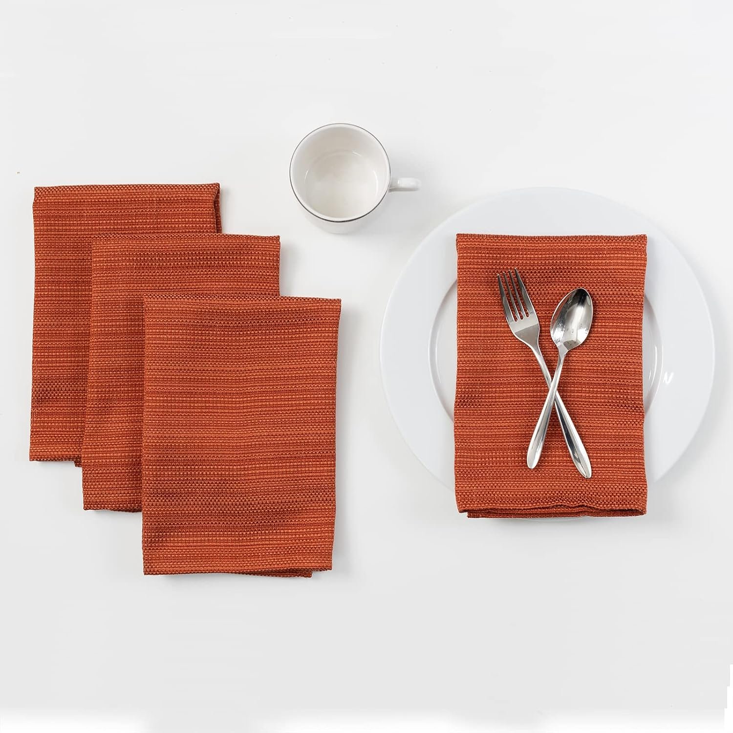 Benson Mills Cameron Textured Fabric Cloth Napkins, for Everyday Home Dining, Parties, Fall, Harvest, and Thanksgiving Tablecloths (18″ x 18″ Napkin Set of 4, Bison/Rust/Burnt Orange)