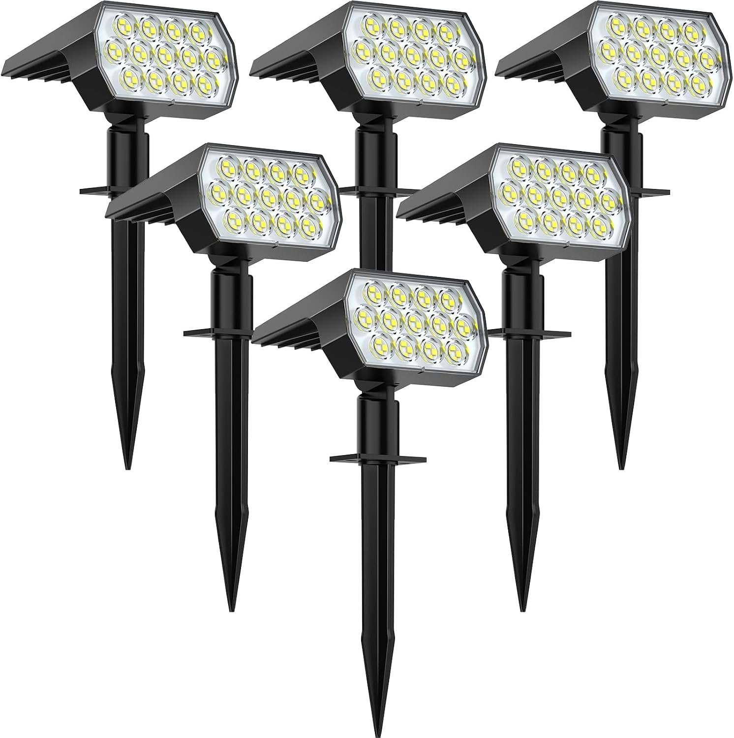 Solar Light Outdoor, IP68 Waterproof, Cool White, 6 Pack | 65LED, 3 Lighting Modes, 6 Pack Solar Spot light for Outside Yard Garden Pathway Landscape Walkway Driveway Garage House Tree