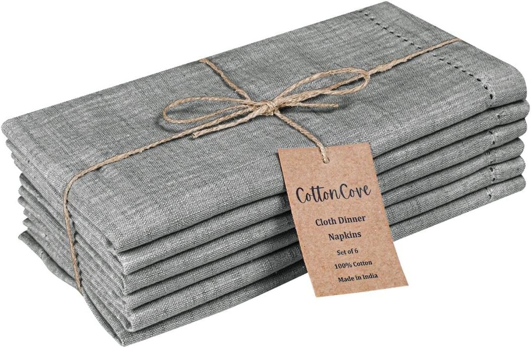 Cloth Dinner Napkins 100% Cotton Set of 6 – Soft Durable Washable – Ideal for Farmhouse Parties Wedding Christmas Easter – Perfect Everyday Use Table Cloth Napkins 18×18 Grey