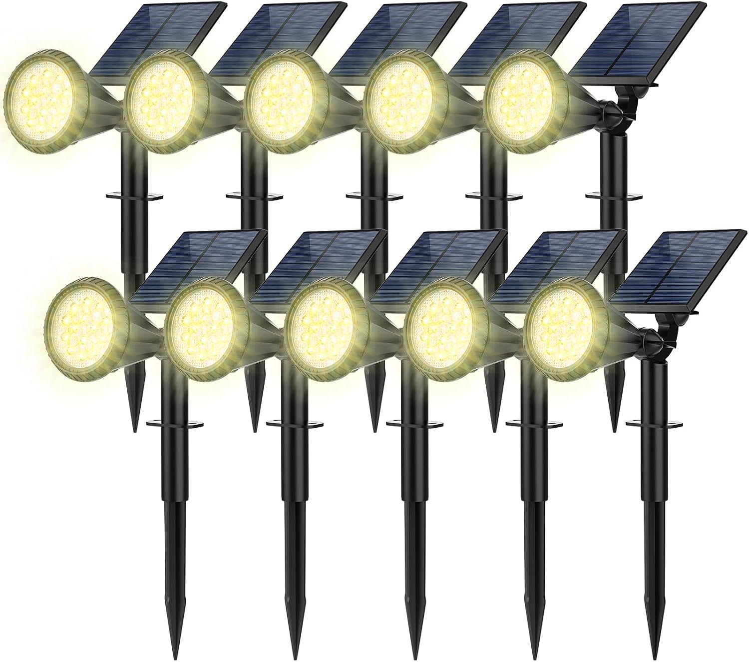 Solar Spot Lights Outdoor, 10 Pack Outdoor Solar Lights for Yard, 4 Lighting Mode Solar Landscape Spotlights with Auto On/Off, 2-in-1 Waterproof Wall Lights for Garden, Walkway (Warm White)