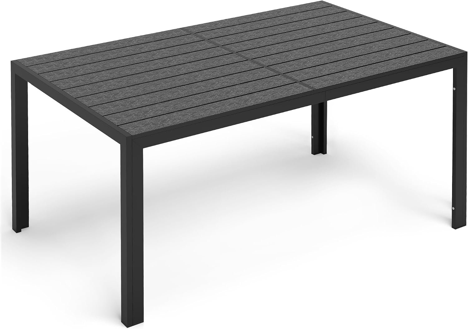 Patio Dining Table for 6, 59″ Rectangular Outdoor Patio Tables | Wood-Like HIPS Slat Top, All Weather Metal Outdoor Dining Table for Lawn Backyard Garden, Black