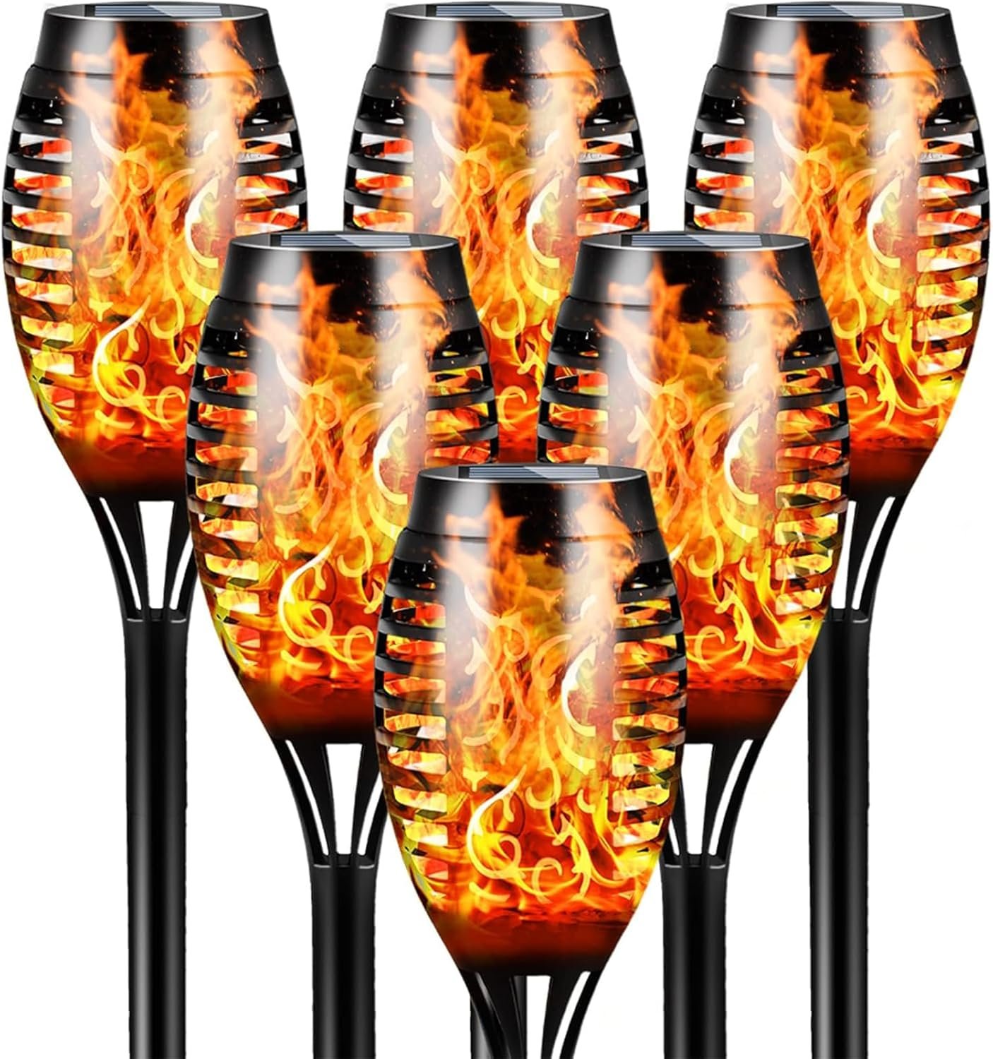 Otdair 12 LED Solar Torches Outdoor, Flickering Flame for Halloween, 6 Pack | Up to 10h Runtime; Auto Dusk-to-Dawn; IP65 Weather Resistant; Easy Setup; 20.9-Inch Height; For Paths, Gardens and Halloween
