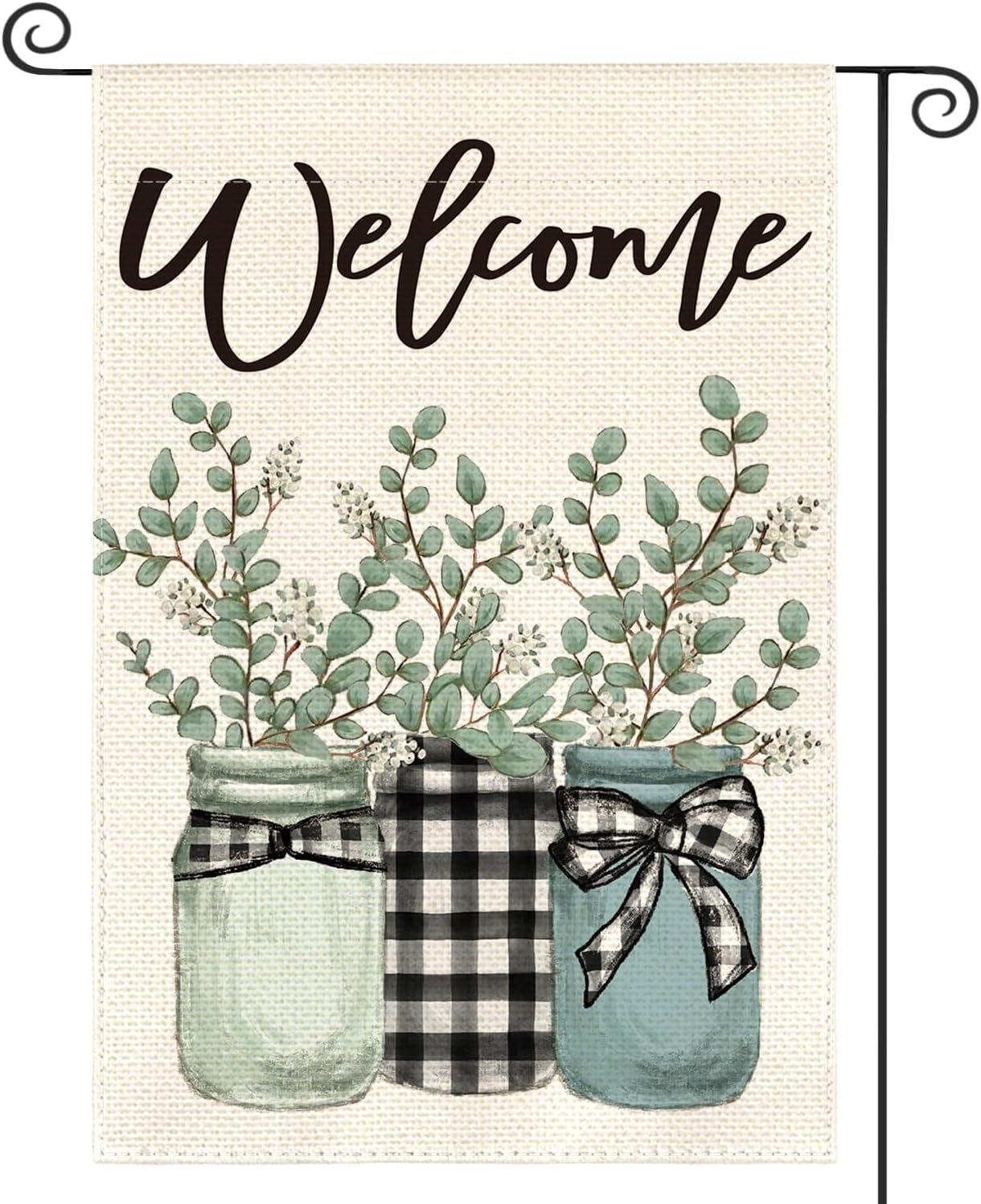 AVOIN colorlife Welcome Plaid Mason Jar Spring Garden Flag 12×18 Inch | Double Sided Outside, Weather & Fade Resistant, Yard Outdoor Decoration