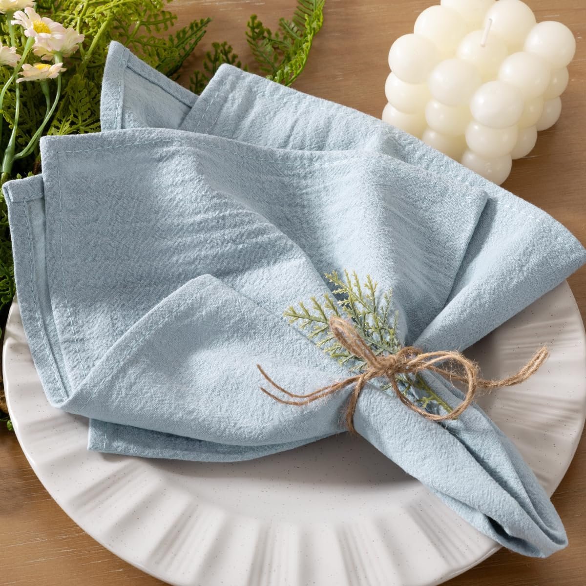 Cloth Napkins Grey Blue Fall Thanksgiving Washable Reusable Bulk Linen Cotton Napkins Set of 6 17″x17″ for Wedding Party Bridal Baby Shower Birthday Dining Table Decorations