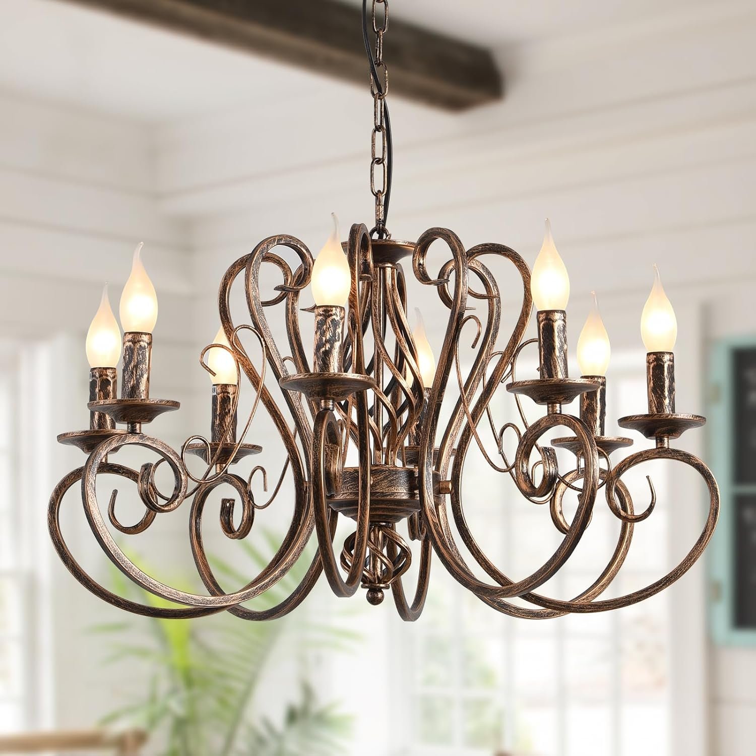 8-Light French Country Chandelier, 26.8-Inch Antique Bronze | Vintage Farmhouse Candle Pendant Light, Adjustable Chain, for Dining Room, Kitchen Island, Living Room, Bedroom and Foyer