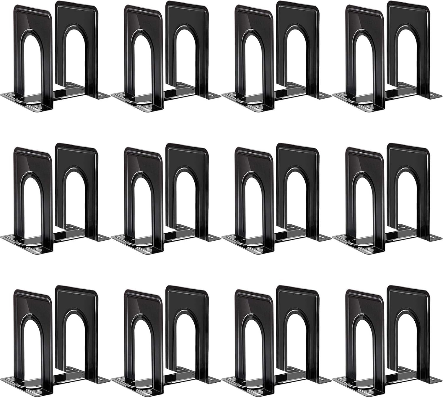HappyHapi 12 Pairs Book Ends, Heavy Duty Bookends for Shelves, Black | Book Holder for Shelf, Non-Skid Metal Book Holders, Book Ends for Heavy Books, Book Stopper for Library, Desk Organizer