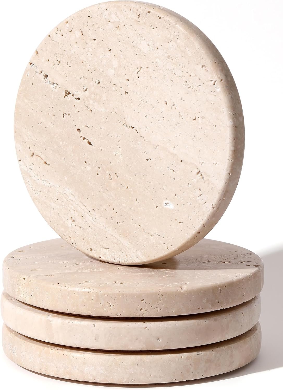 Beige Travertine Coasters Set of 4,Marble Absorbent Coasters 4 ”,Ideal for Housewarming Gifts, Anniversaries, Office Decorations – Protects countertops – Sturdy and Durable, Beautiful and Generous