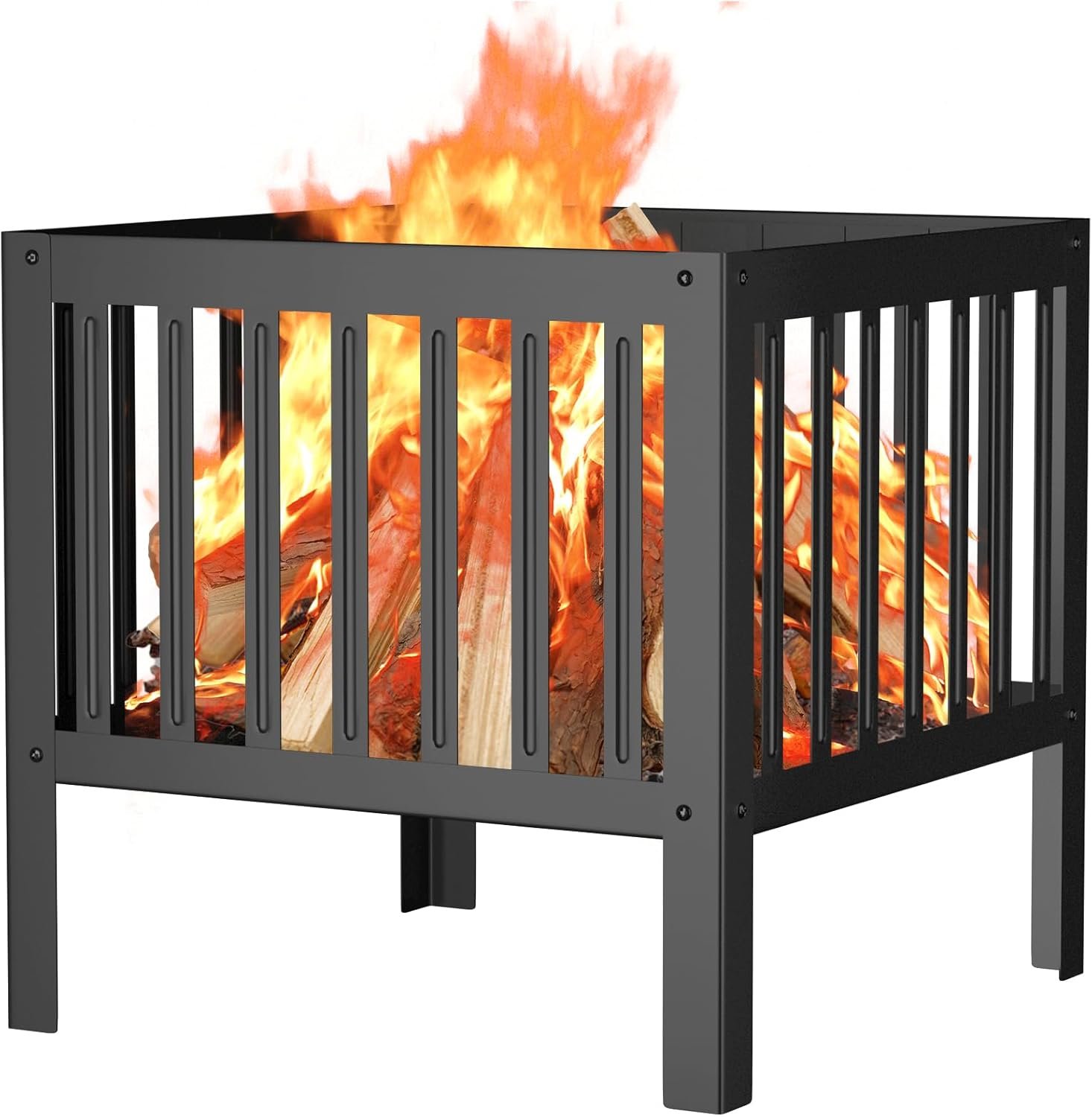 TBMLC 16″ Tall,16-Inch Square Steel Grating Fire Pit with Bottom in Black | Portable and Durable,Easy to Install,Perfect for Backyard, Camping, and Bonfire Gathering Outdoor