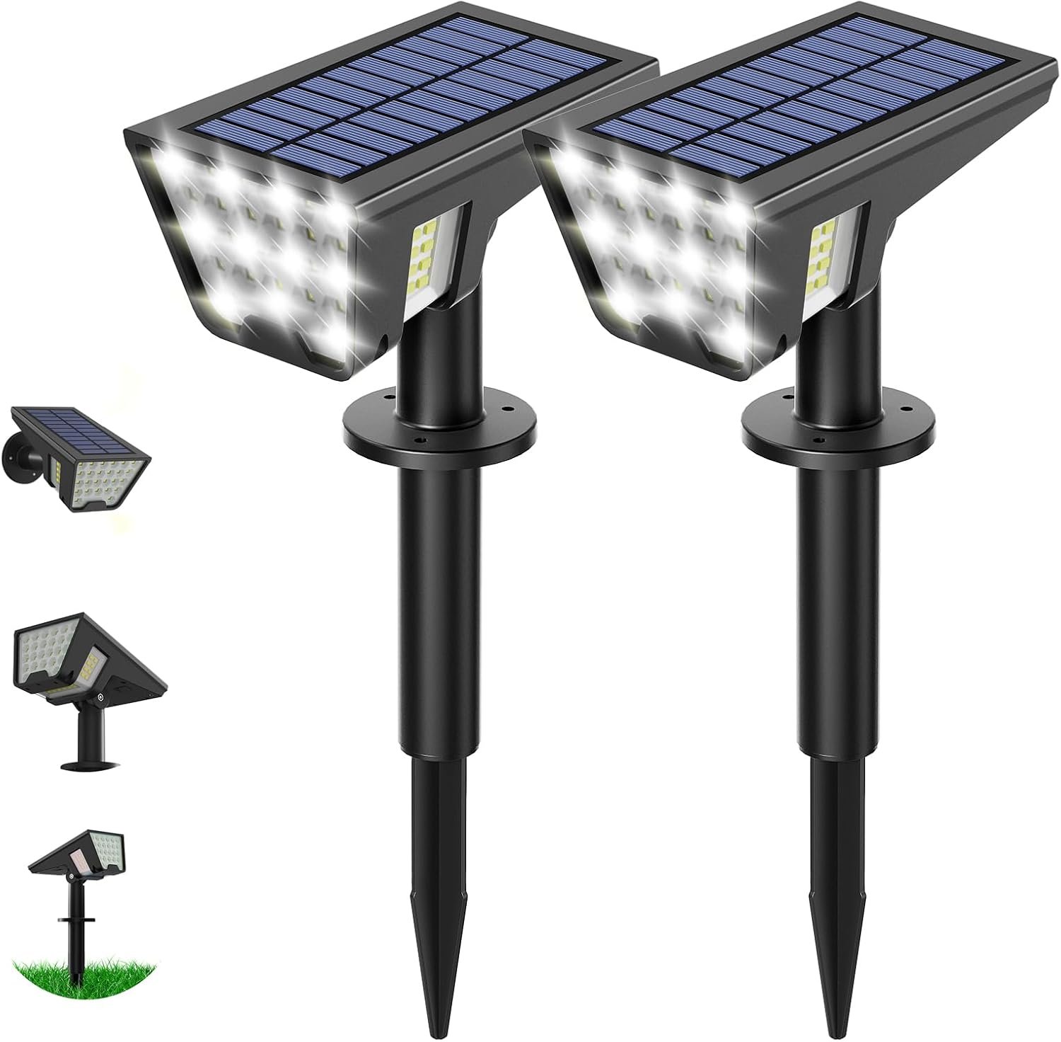 Latband Solar Spot Lights Outdoor, 53 LEDs IP65 Waterproof Solar Lights Outdoor, 2-in-1 Solar Landscape Spotlight Wall Light with Auto On/Off & 3 Modes for Yard Garden Decor 2 Pack (Cool White)